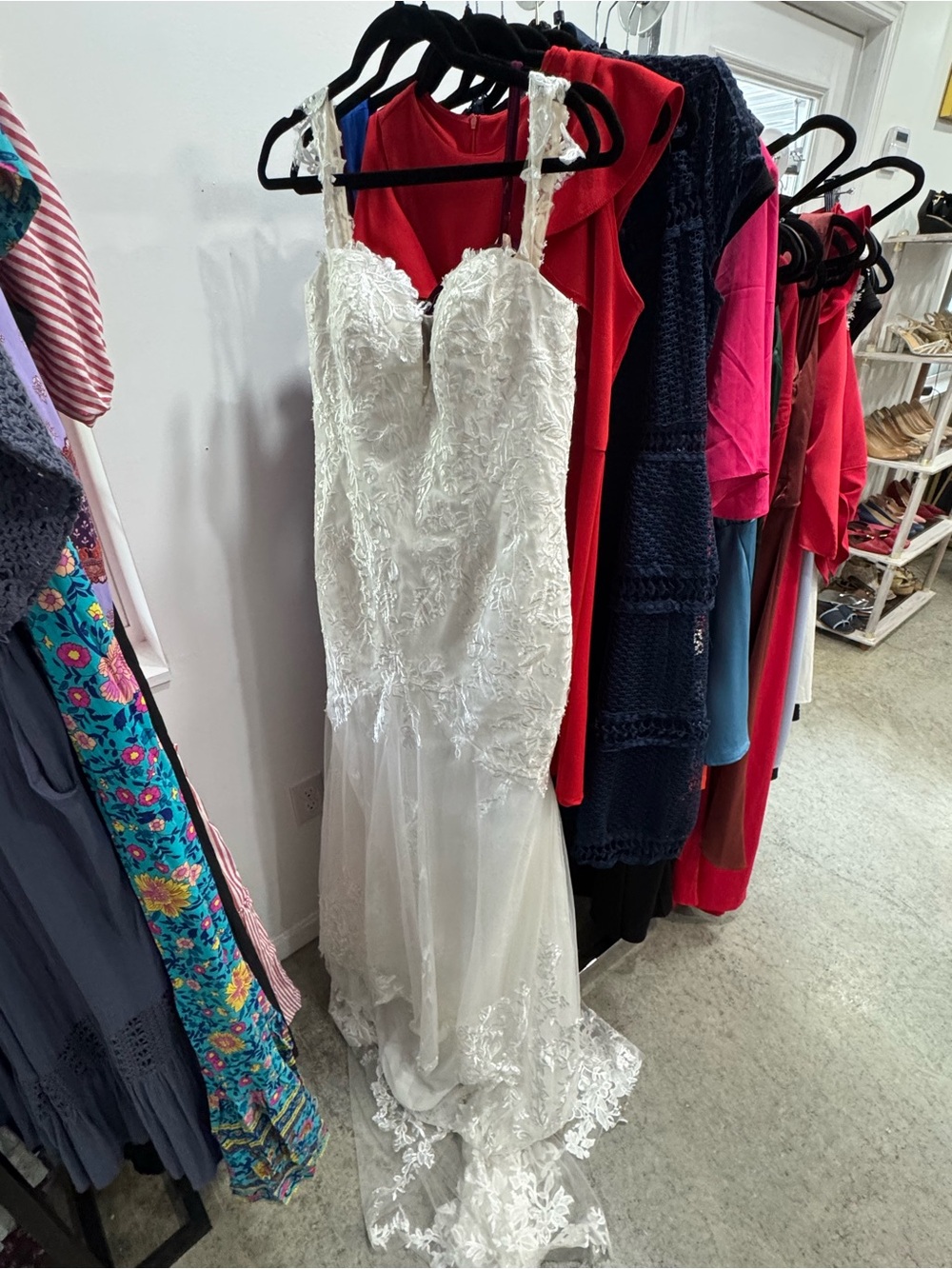 White Lace Bridal Gown with Sheer Skirt